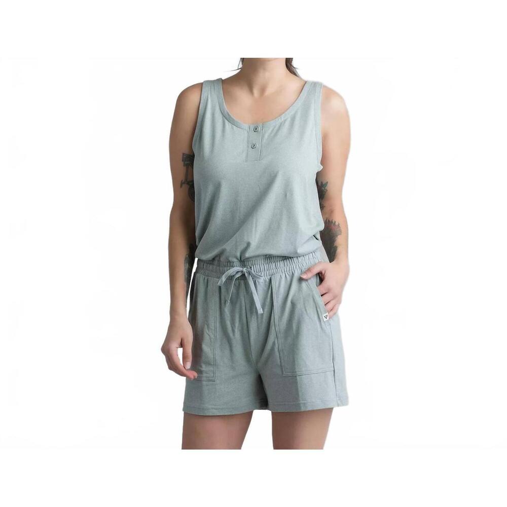 NEW LIV OUTDOORS journey henley romper in aqua grey heather